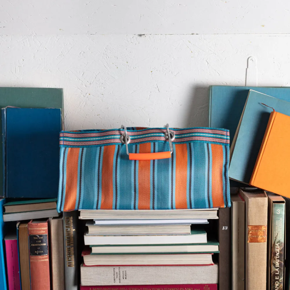 1414 PUEBCO Panier rectangulaire - Orange & Bleu
