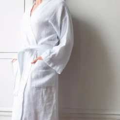 200 LINTEX Peignoir en lin - Nid d'abeille - Blanc Optique