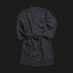 200 LINTEX Peignoir en lin - Nid d'abeille - Bleu Encre