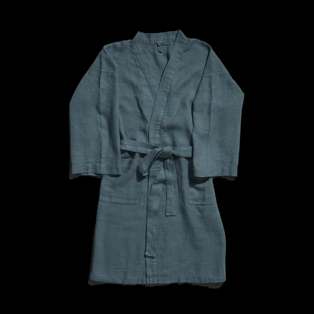 200 LINTEX Peignoir en lin - Nid d'abeille - Bleu Pétrole