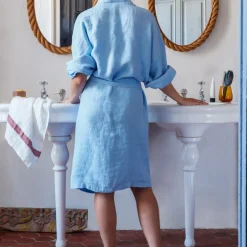 200 LINTEX Peignoir en lin - Nid d'abeille - Bleu Tyrrhénien