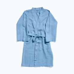 200 LINTEX Peignoir en lin - Nid d'abeille - Bleu Tyrrhénien