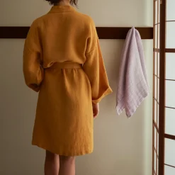 200 LINTEX Peignoir en lin - Nid d'abeille - Jaune Asahi