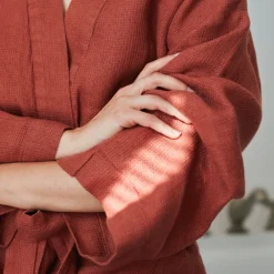 200 LINTEX Peignoir en lin - Nid d'abeille - Rouge Urushi