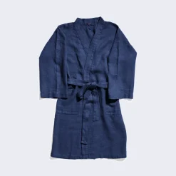 200 LINTEX Peignoir en lin - Nid d'abeille - Bleu Shibori