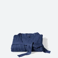 200 LINTEX Peignoir en lin - Nid d'abeille - Bleu Shibori