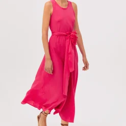Women ROSSO 35 Rosso35 - Robe sans manches avec ceinture en crêpe de chine - Fuchsia