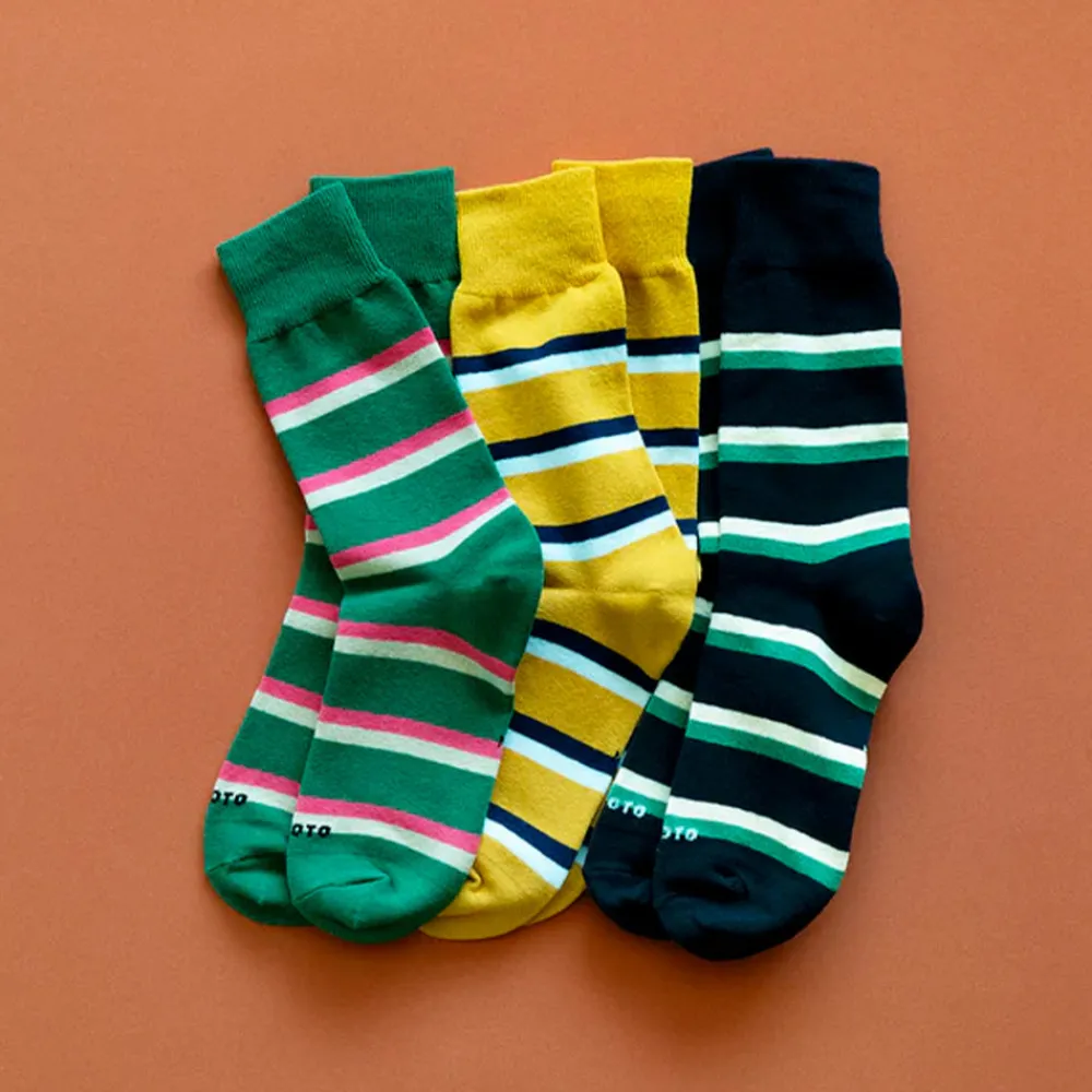 Women ROTOTO - Chaussettes Rayées - Vert Sapin