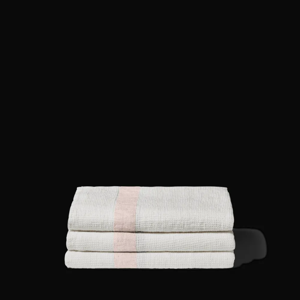 200 LINTEX Serviette de bain en lin - Nid d'abeille - Bande Beige Rosé
