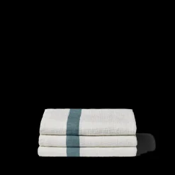 200 LINTEX Serviette de bain en lin - Nid d'abeille - Bande Bleu Pétrole