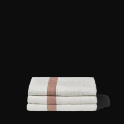 200 LINTEX Serviette de bain en lin - Nid d'abeille - Bande Rose Argile