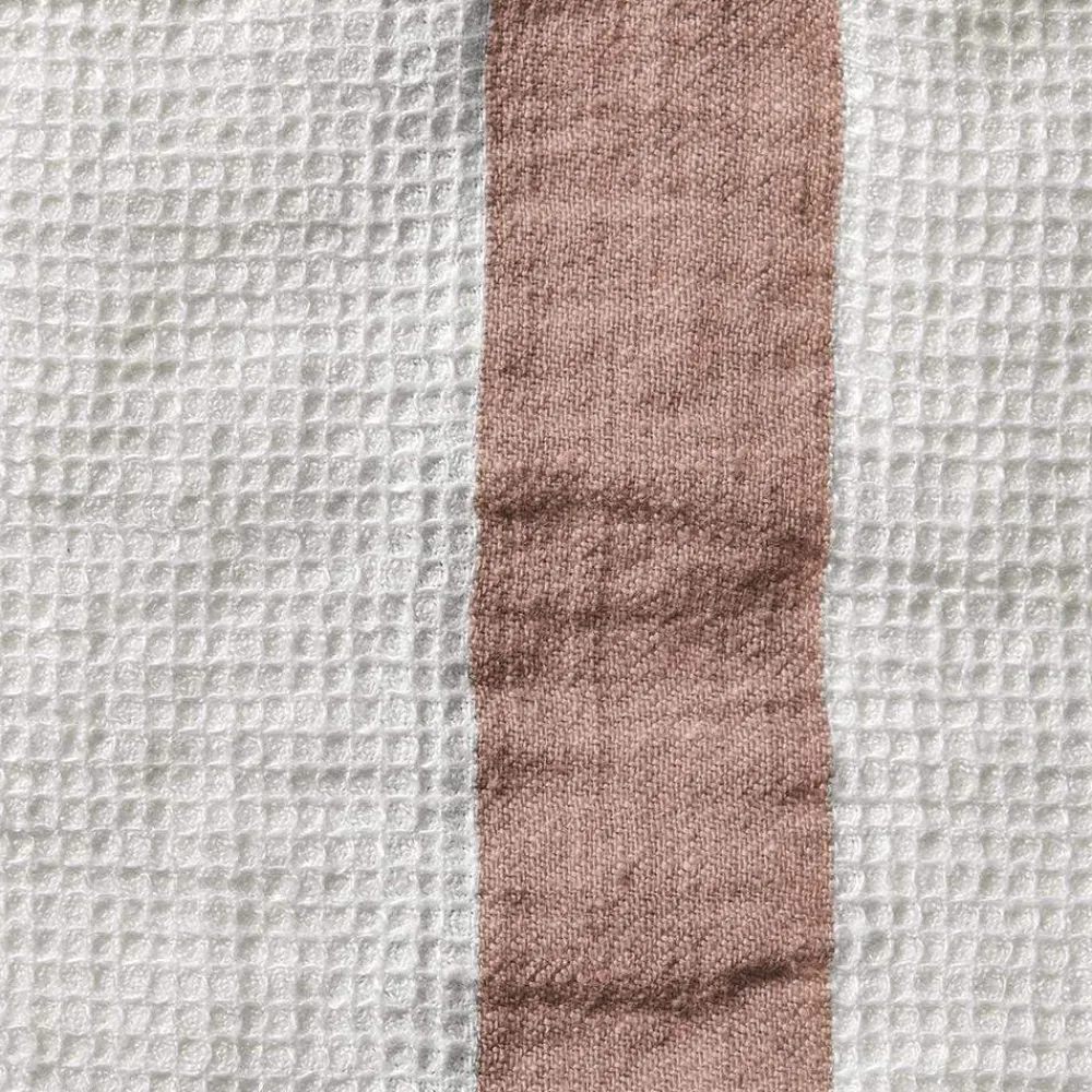200 LINTEX Serviette de bain en lin - Nid d'abeille - Bande Rose Argile