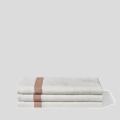 200 LINTEX Serviette de bain en lin - Nid d'abeille - Bande Rose Argile