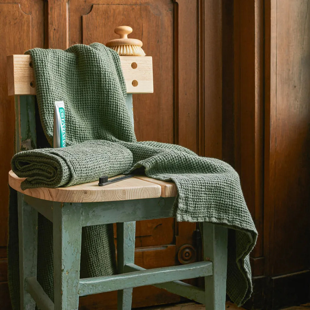 200 LINTEX Serviette de bain en lin - Waffle - Vert d'Anduze