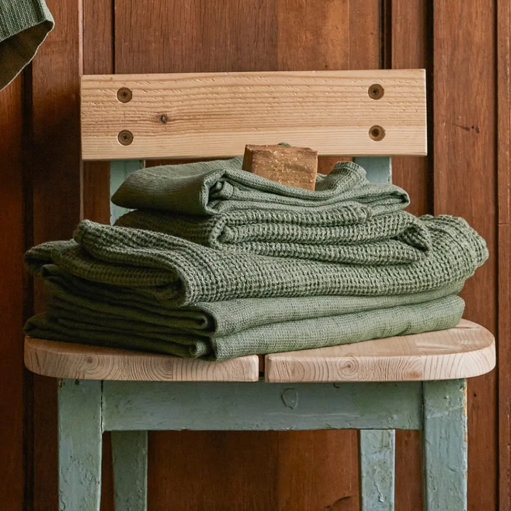 200 LINTEX Serviette de bain en lin - Waffle - Vert d'Anduze