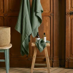 200 LINTEX Serviette de bain en lin - Nid d'abeille - Vert d'Anduze