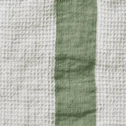 200 LINTEX Serviette de bain en lin - Nid d'abeille - Bande Vert d'Anduze