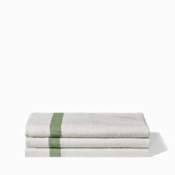 200 LINTEX Serviette de bain en lin - Nid d'abeille - Bande Vert d'Anduze