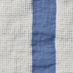 200 LINTEX Serviette de bain en lin - Nid d'abeille - Bande Bleu Paros