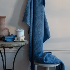 200 LINTEX Serviette de bain en lin - Waffle - Bleu Paros