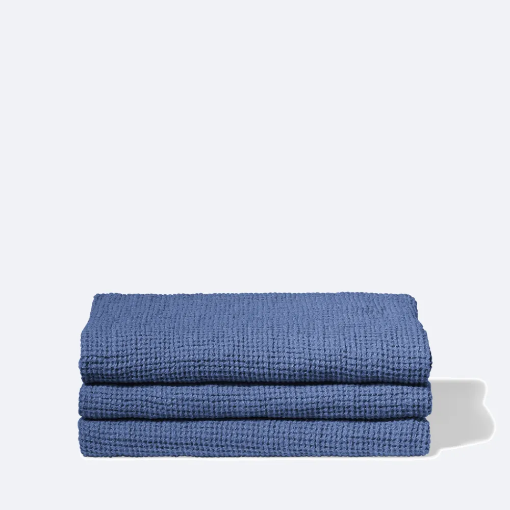 200 LINTEX Serviette de bain en lin - Waffle - Bleu Paros