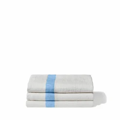 200 LINTEX Serviette de bain en lin - Nid d'abeille - Bande Bleu Tyrrhénien