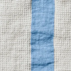 200 LINTEX Serviette de bain en lin - Nid d'abeille - Bande Bleu Tyrrhénien