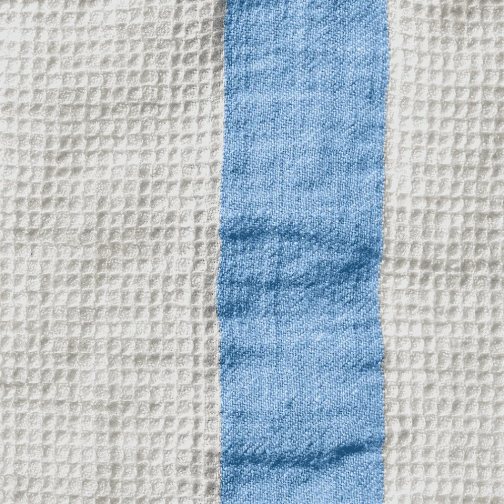 200 LINTEX Serviette de bain en lin - Nid d'abeille - Bande Bleu Tyrrhénien