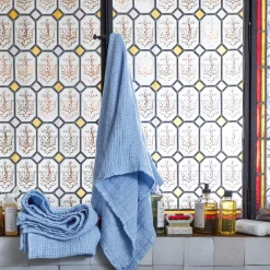 200 LINTEX Serviette de bain en lin - Waffle - Bleu Tyrrhénien