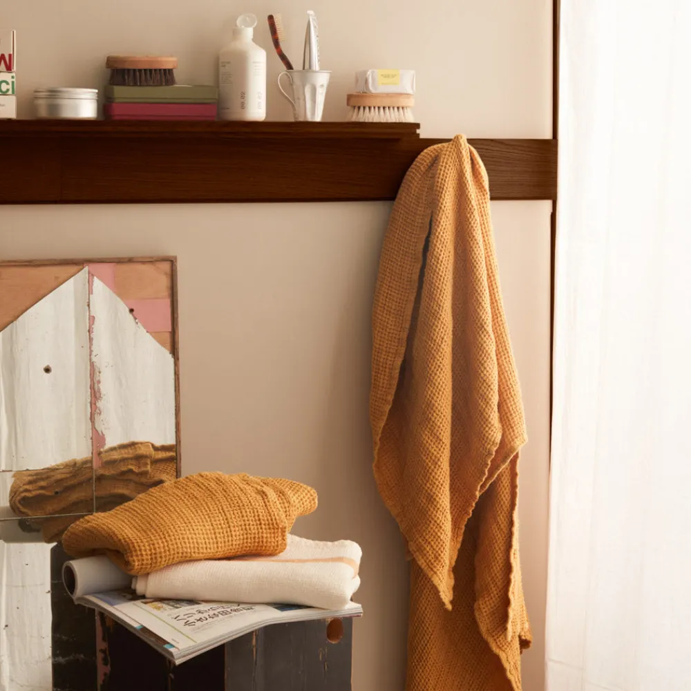 200 LINTEX Serviette de bain en lin - Waffle - Jaune Asahi