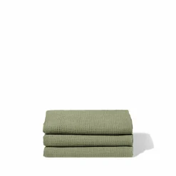 200 LINTEX Serviette de bain en lin - Nid d'abeille - Vert Komorebi