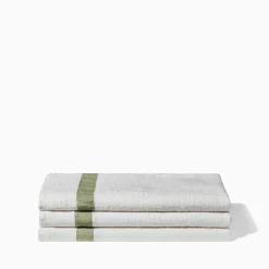 200 LINTEX Serviette de bain en lin - Nid d'abeille - Bande Vert Komorebi