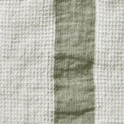 200 LINTEX Serviette de bain en lin - Nid d'abeille - Bande Vert Komorebi