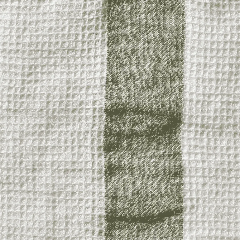 200 LINTEX Serviette de bain en lin - Nid d'abeille - Bande Vert Komorebi