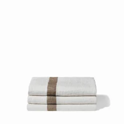 200 LINTEX Serviette de bain en lin - Nid d'abeille - Bande Brun Cha Iro