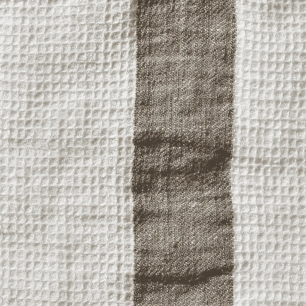 200 LINTEX Serviette de bain en lin - Nid d'abeille - Bande Brun Cha Iro