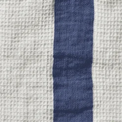 200 LINTEX Serviette de bain en lin - Nid d'abeille - Bande Bleu Shibori