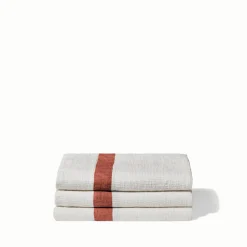 200 LINTEX Serviette de bain en lin - Nid d'abeille - Bande Rouge Urushi