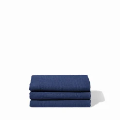 200 LINTEX Serviette de bain en lin - Nid d'abeille - Bleu Shibori
