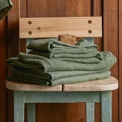200 LINTEX Serviette de bain invité en lin - Nid d'abeille - Vert d'Anduze