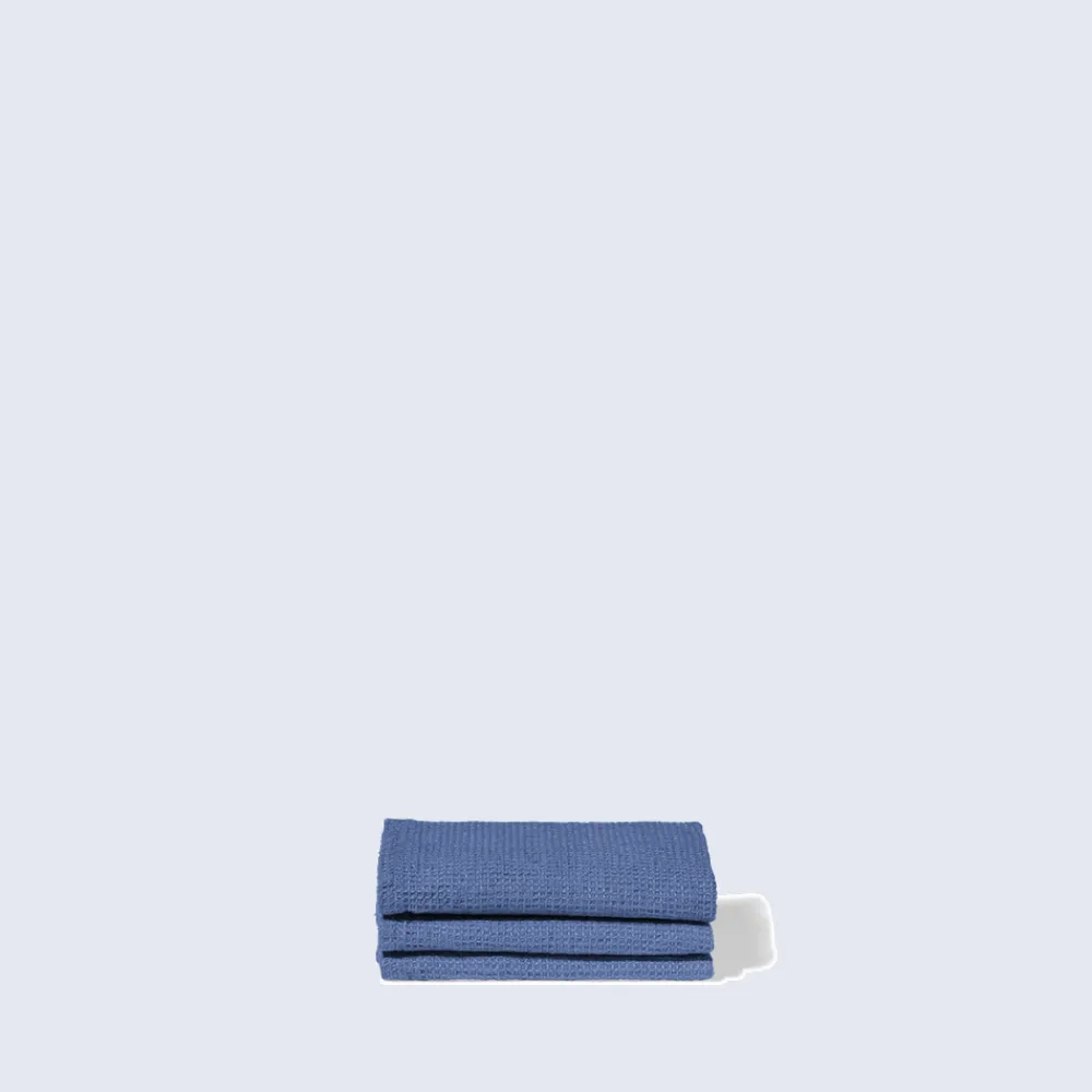 200 LINTEX Serviette de bain invité en lin - Nid d'abeille - Bleu Paros