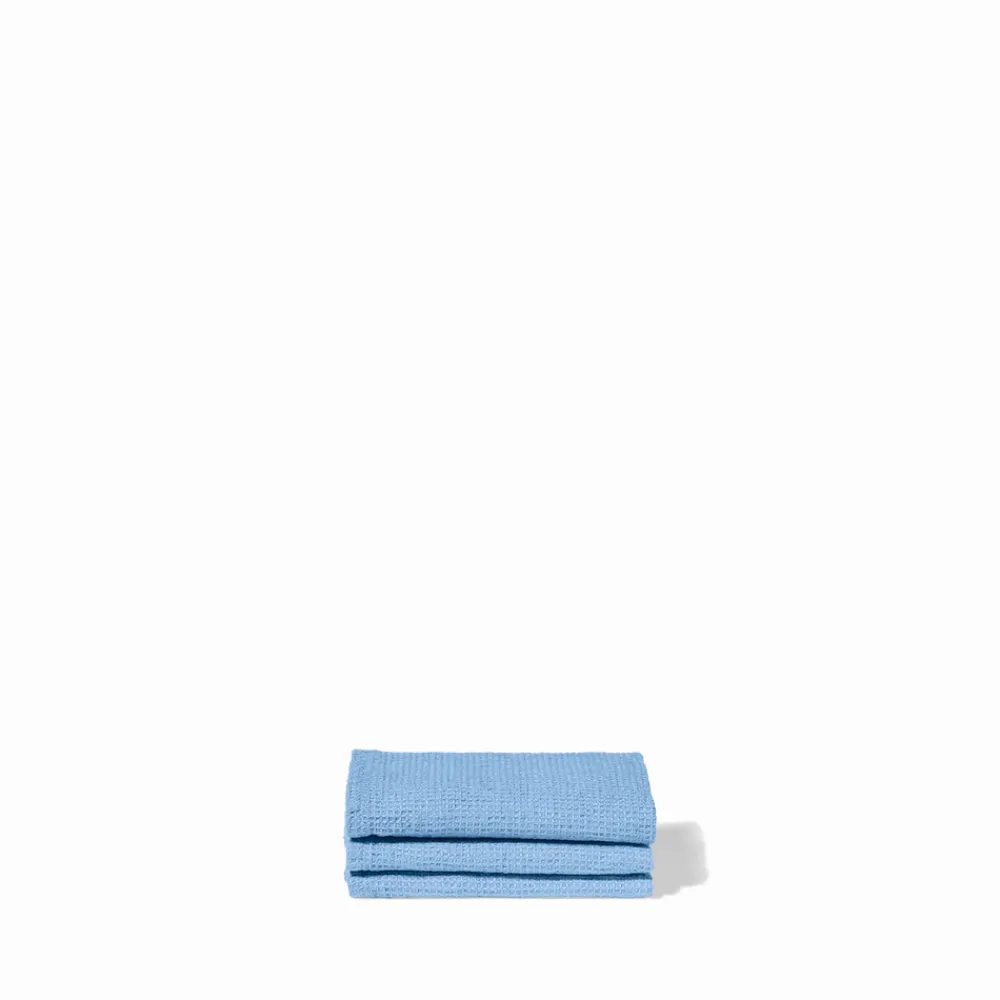 200 LINTEX Serviette de bain invité en lin - Nid d'abeille - Bleu Tyrrhénien
