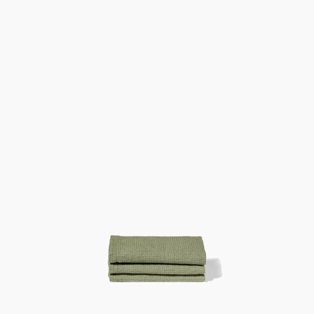 200 LINTEX Serviette de bain invité en lin - Nid d'abeille - Vert Komorebi