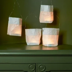 MERCI Set de 4 lanternes en papier - Blanc et argenté