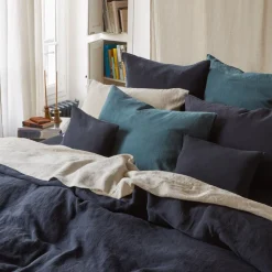 200 LINTEX Taie d'oreiller en lin lavé - Bleu Encre