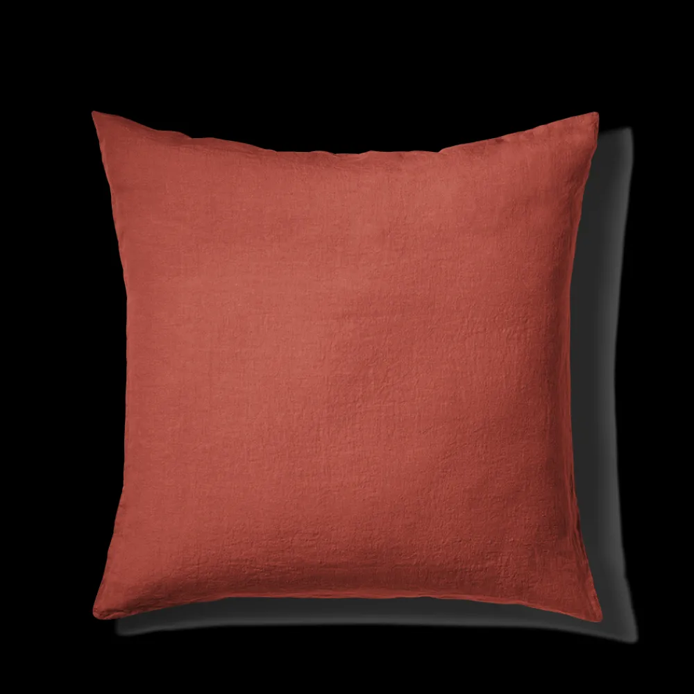 200 LINTEX Taie d'oreiller en lin lavé - Rouge Bourbon