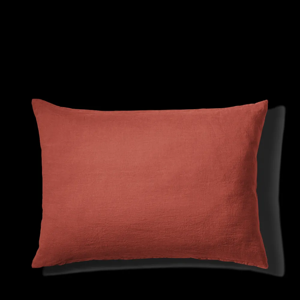 200 LINTEX Taie d'oreiller en lin lavé - Rouge Bourbon