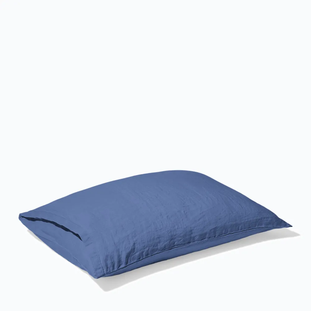200 LINTEX Taie d'oreiller en lin lavé - Bleu Paros