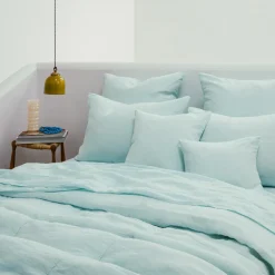 200 LINTEX Taie d'oreiller en lin lavé - Bleu Antiparos