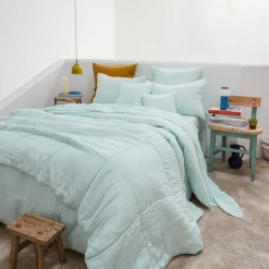200 LINTEX Taie d'oreiller en lin lavé - Bleu Antiparos